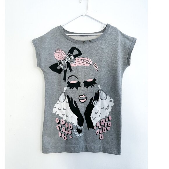 MNG Sports Sleeveless Sweatshirt Tunic – Oversized Gray Graphic Top - Picture 2 of 6